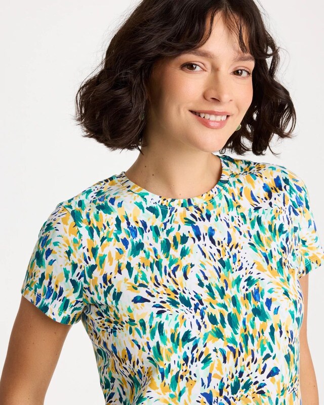 Printed Cotton Stretch Cap-Sleeve Tee - image 4